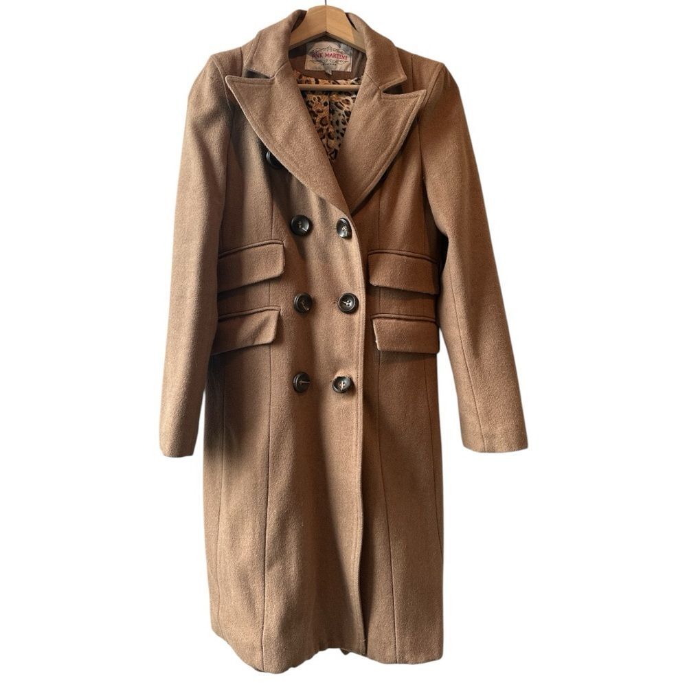 Vintage Pink Martini tan Wool Coat Small Y2K minimalist camel classic brown